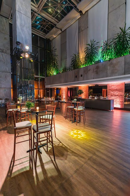 Elegant banquet hall with modern interior design and luxurious decor, ideal for events.
